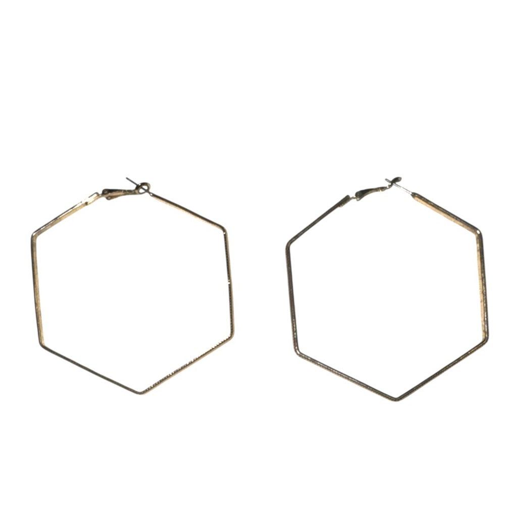 3 FOR $20 FASHION JEWELRY Hexagon Hoop Gold Plated Earrings